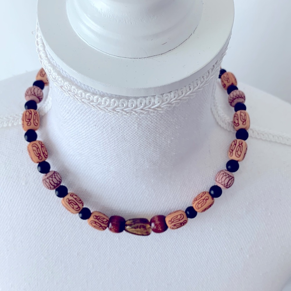 Wooden Bead Choker, Natural Wood Necklace. Fashion Jewelry